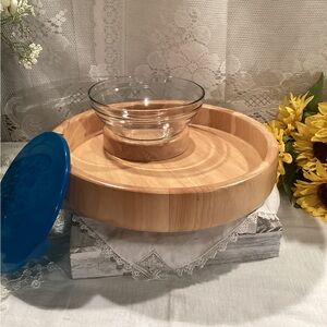 Beechwood Chip and Dip Appetizer Serving Dish 12" W/ Lg 24oz Clear Bowl